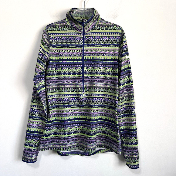 Nike Pro Dri Fit Shirt Womens L Half Zip Pullover Purple Green Geometric Running - Picture 1 of 10
